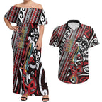Personalised Maori Language Week Couples Matching Off Shoulder Maxi Dress and Hawaiian Shirt Ake Ake Ake Tribal Patterns