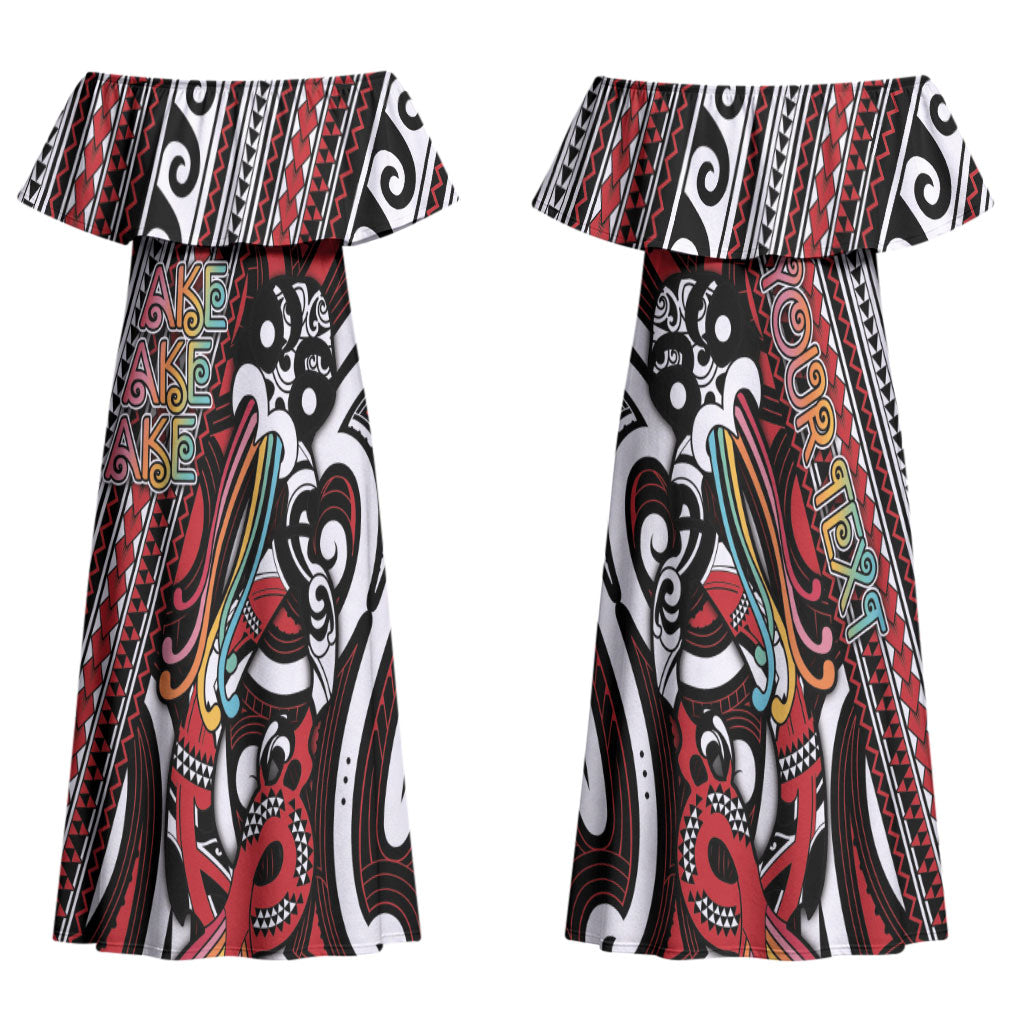 Personalised Maori Language Week Couples Matching Off Shoulder Maxi Dress and Hawaiian Shirt Ake Ake Ake Tribal Patterns