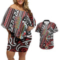 Personalised Maori Language Week Couples Matching Off Shoulder Short Dress and Hawaiian Shirt Ake Ake Ake Tribal Patterns