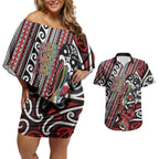Personalised Maori Language Week Couples Matching Off Shoulder Short Dress and Hawaiian Shirt Ake Ake Ake Tribal Patterns