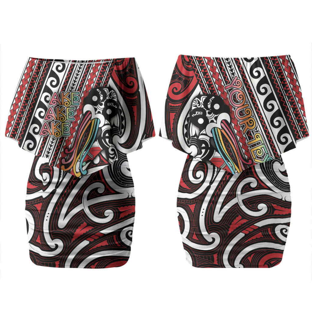 Personalised Maori Language Week Couples Matching Off Shoulder Short Dress and Hawaiian Shirt Ake Ake Ake Tribal Patterns