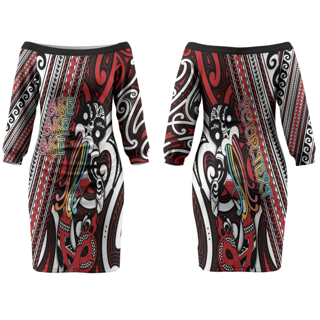 Personalised Maori Language Week Couples Matching Off The Shoulder Long Sleeve Dress and Long Sleeve Button Shirt Ake Ake Ake Tribal Patterns