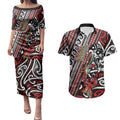 Personalised Maori Language Week Couples Matching Puletasi and Hawaiian Shirt Ake Ake Ake Tribal Patterns