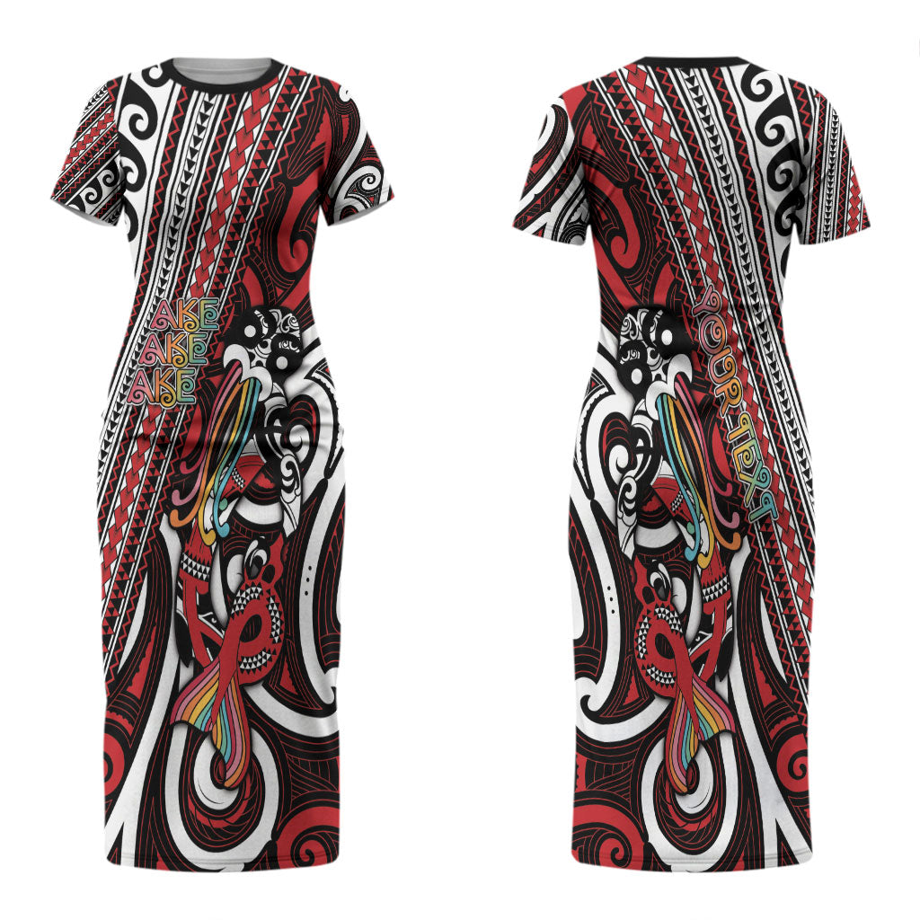 Personalised Maori Language Week Couples Matching Short Sleeve Bodycon Dress and Hawaiian Shirt Ake Ake Ake Tribal Patterns