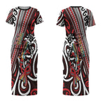 Personalised Maori Language Week Couples Matching Short Sleeve Bodycon Dress and Hawaiian Shirt Ake Ake Ake Tribal Patterns
