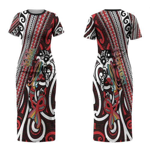Personalised Maori Language Week Couples Matching Short Sleeve Bodycon Dress and Long Sleeve Button Shirt Ake Ake Ake Tribal Patterns