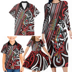 Personalised Maori Language Week Family Matching Long Sleeve Bodycon Dress and Hawaiian Shirt Ake Ake Ake Tribal Patterns