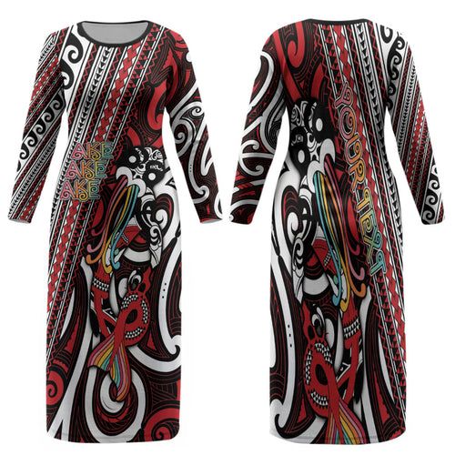 Personalised Maori Language Week Family Matching Long Sleeve Bodycon Dress and Hawaiian Shirt Ake Ake Ake Tribal Patterns