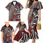 Personalised Maori Language Week Family Matching Mermaid Dress and Hawaiian Shirt Ake Ake Ake Tribal Patterns
