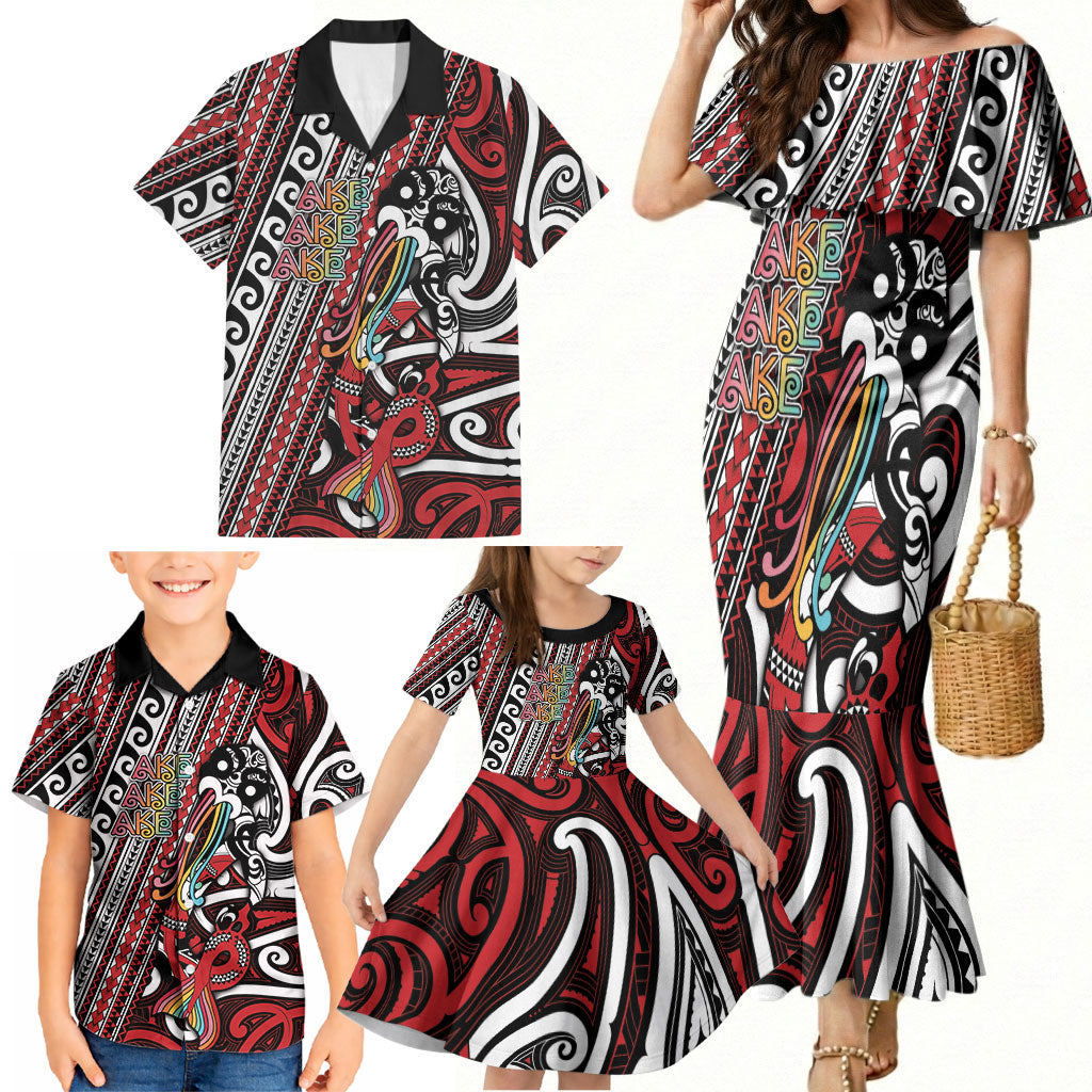 Personalised Maori Language Week Family Matching Mermaid Dress and Hawaiian Shirt Ake Ake Ake Tribal Patterns