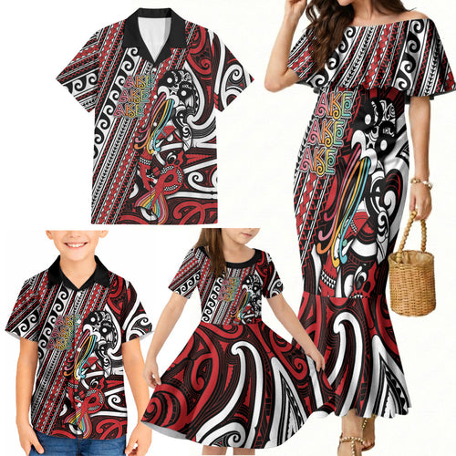 Personalised Maori Language Week Family Matching Mermaid Dress and Hawaiian Shirt Ake Ake Ake Tribal Patterns