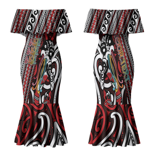 Personalised Maori Language Week Family Matching Mermaid Dress and Hawaiian Shirt Ake Ake Ake Tribal Patterns