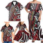 Personalised Maori Language Week Family Matching Off Shoulder Maxi Dress and Hawaiian Shirt Ake Ake Ake Tribal Patterns