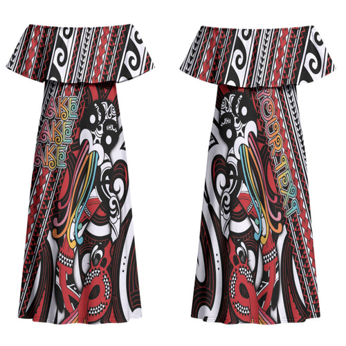 Personalised Maori Language Week Family Matching Off Shoulder Maxi Dress and Hawaiian Shirt Ake Ake Ake Tribal Patterns