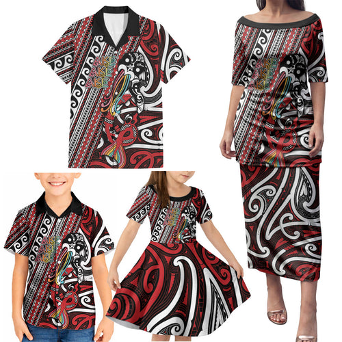 Personalised Maori Language Week Family Matching Puletasi and Hawaiian Shirt Ake Ake Ake Tribal Patterns