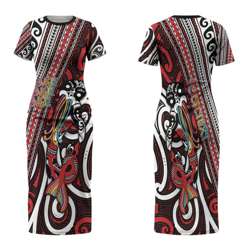 Personalised Maori Language Week Family Matching Short Sleeve Bodycon Dress and Hawaiian Shirt Ake Ake Ake Tribal Patterns