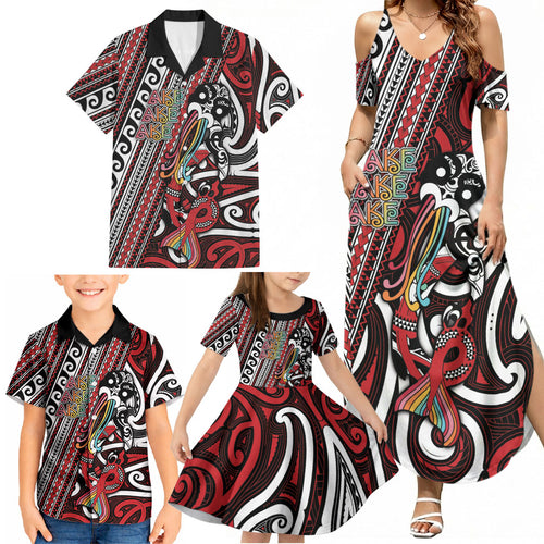 Personalised Maori Language Week Family Matching Summer Maxi Dress and Hawaiian Shirt Ake Ake Ake Tribal Patterns