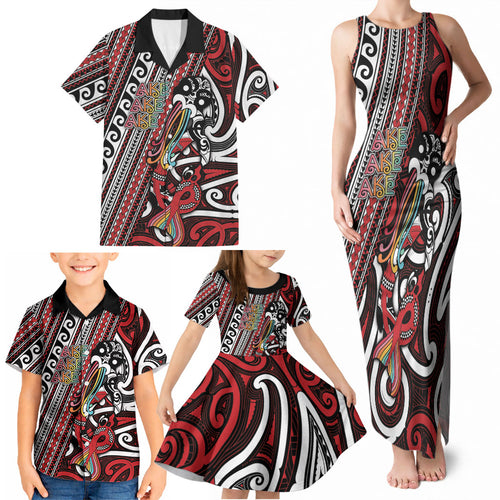 Personalised Maori Language Week Family Matching Tank Maxi Dress and Hawaiian Shirt Ake Ake Ake Tribal Patterns