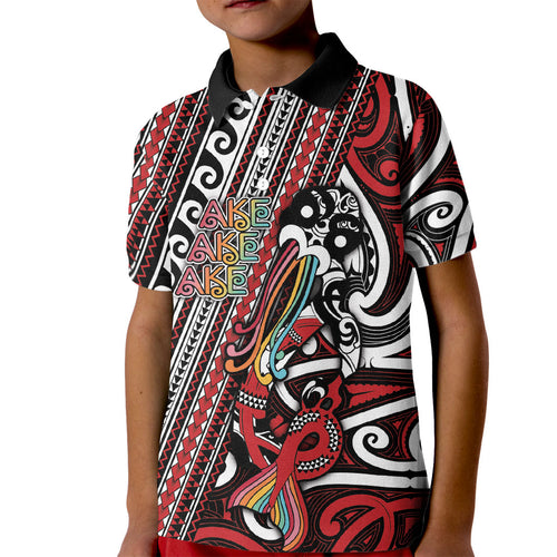 Personalised Maori Language Week Kid Polo Shirt Ake Ake Ake Tribal Patterns