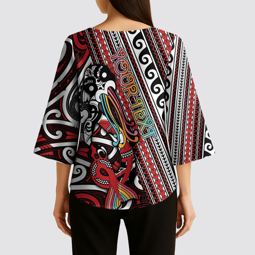 Personalised Maori Language Week Kimono Sleeve Blouse Ake Ake Ake Tribal Patterns