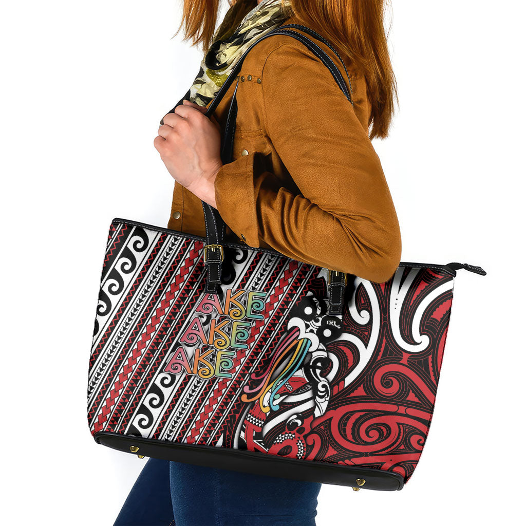 Maori Language Week Leather Tote Bag Ake Ake Ake Tribal Patterns