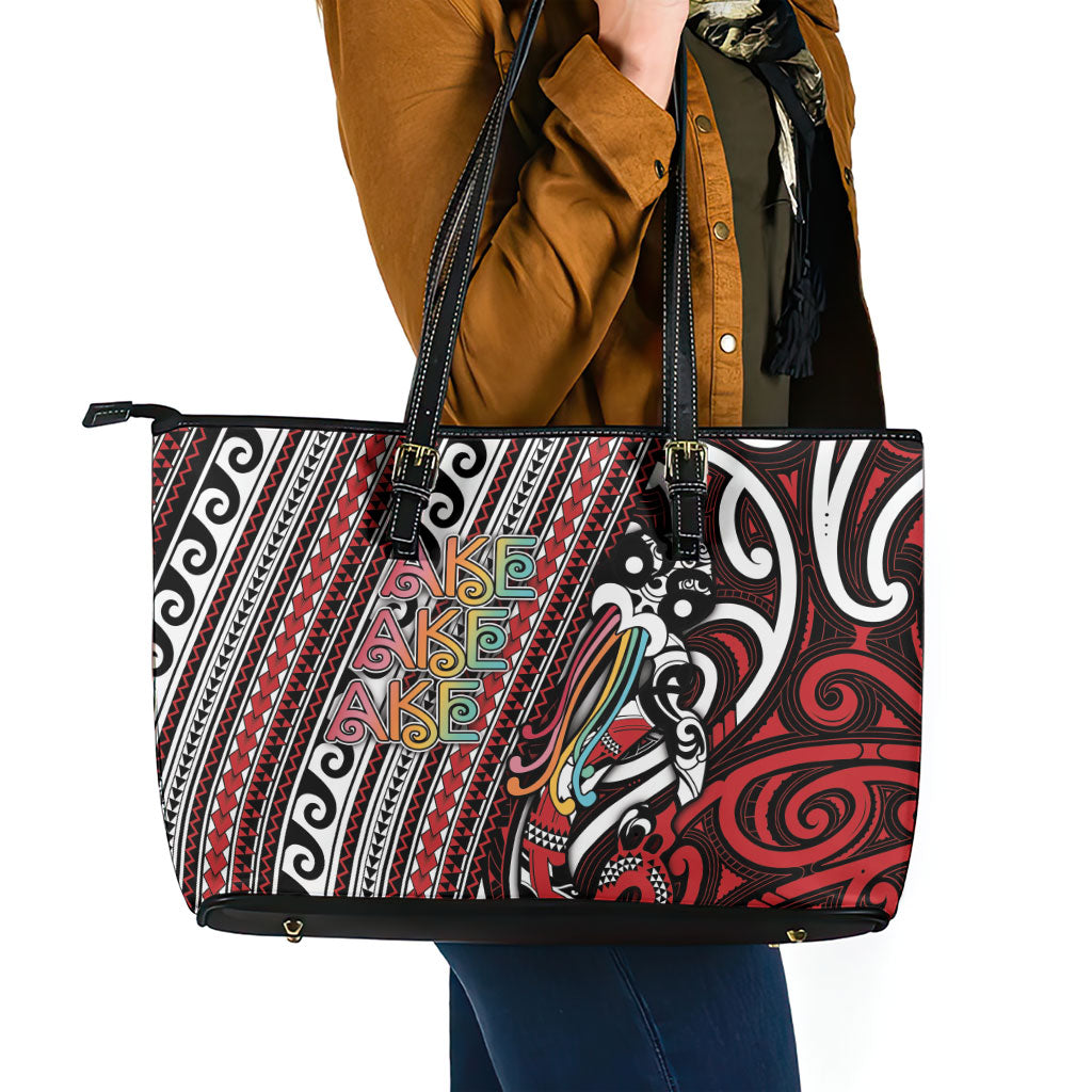 Maori Language Week Leather Tote Bag Ake Ake Ake Tribal Patterns