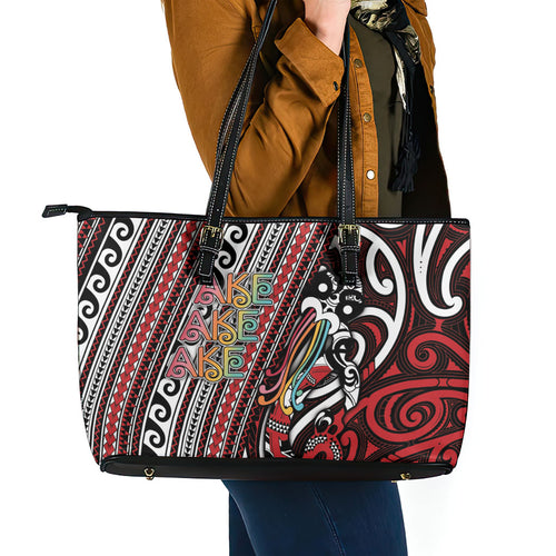 Maori Language Week Leather Tote Bag Ake Ake Ake Tribal Patterns