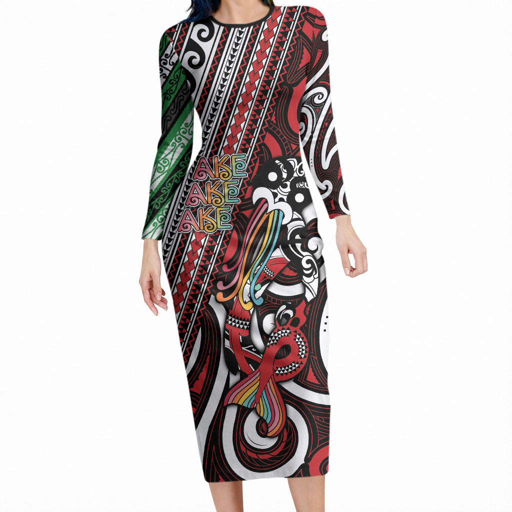 Personalised Maori Language Week Long Sleeve Bodycon Dress Ake Ake Ake Tribal Patterns