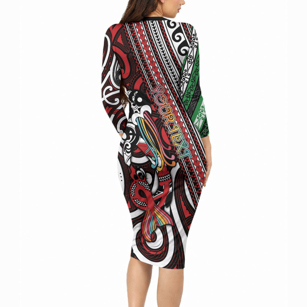 Personalised Maori Language Week Long Sleeve Bodycon Dress Ake Ake Ake Tribal Patterns
