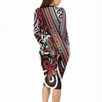 Personalised Maori Language Week Long Sleeve Bodycon Dress Ake Ake Ake Tribal Patterns DT05