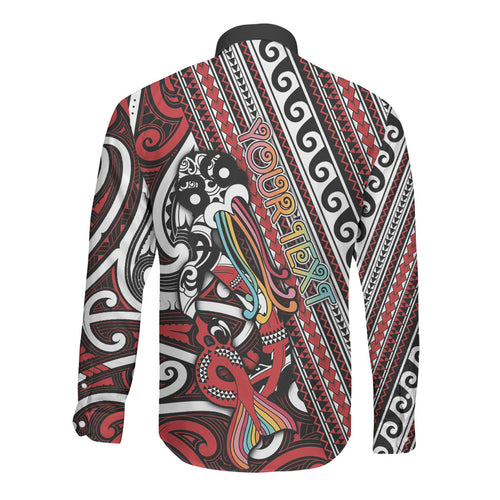 Personalised Maori Language Week Long Sleeve Button Shirt Ake Ake Ake Tribal Patterns