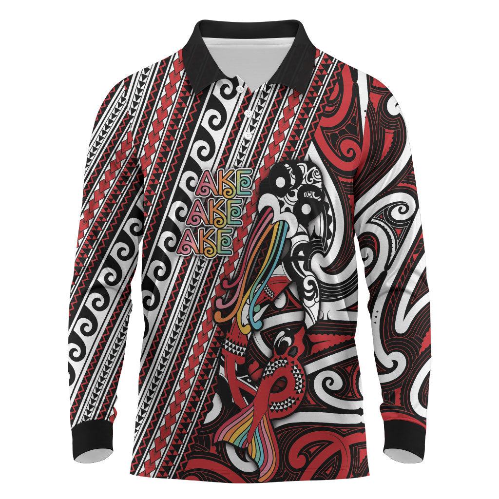 Personalised Maori Language Week Long Sleeve Polo Shirt Ake Ake Ake Tribal Patterns