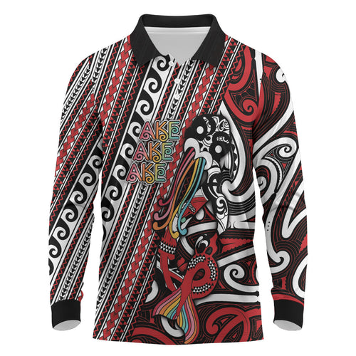 Personalised Maori Language Week Long Sleeve Polo Shirt Ake Ake Ake Tribal Patterns