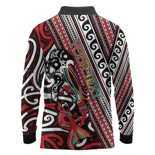 Personalised Maori Language Week Long Sleeve Polo Shirt Ake Ake Ake Tribal Patterns
