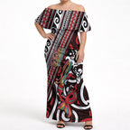 Personalised Maori Language Week Off Shoulder Maxi Dress Ake Ake Ake Tribal Patterns