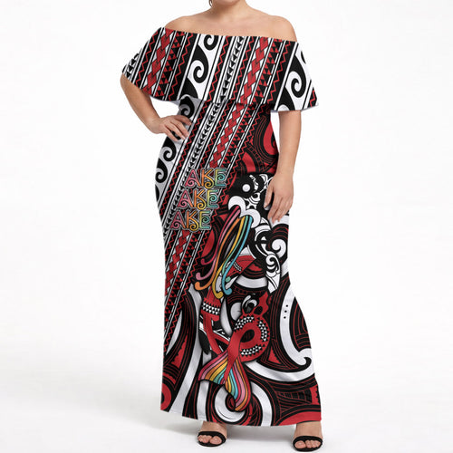 Personalised Maori Language Week Off Shoulder Maxi Dress Ake Ake Ake Tribal Patterns