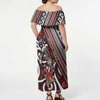 Personalised Maori Language Week Off Shoulder Maxi Dress Ake Ake Ake Tribal Patterns