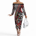 Personalised Maori Language Week Off The Shoulder Long Sleeve Dress Ake Ake Ake Tribal Patterns