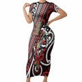 Personalised Maori Language Week Short Sleeve Bodycon Dress Ake Ake Ake Tribal Patterns