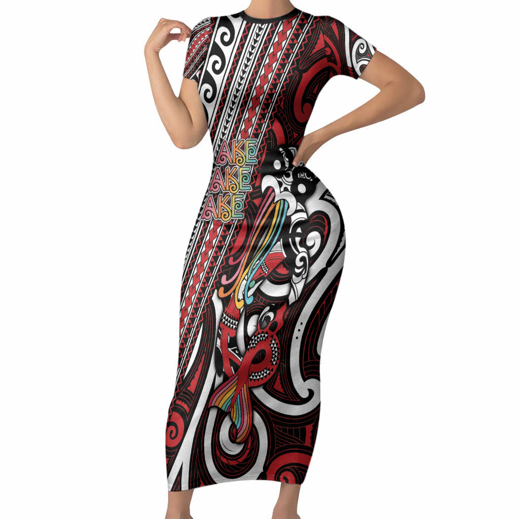 Personalised Maori Language Week Short Sleeve Bodycon Dress Ake Ake Ake Tribal Patterns