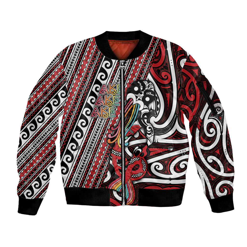 Personalised Maori Language Week Sleeve Zip Bomber Jacket Ake Ake Ake Tribal Patterns