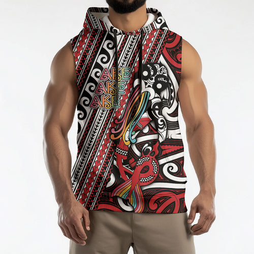 Personalised Maori Language Week Sleeveless Hoodie Ake Ake Ake Tribal Patterns