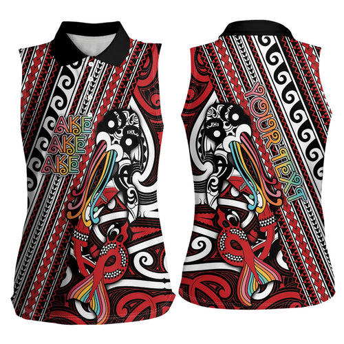 Personalised Maori Language Week Women Sleeveless Polo Shirt Ake Ake Ake Tribal Patterns