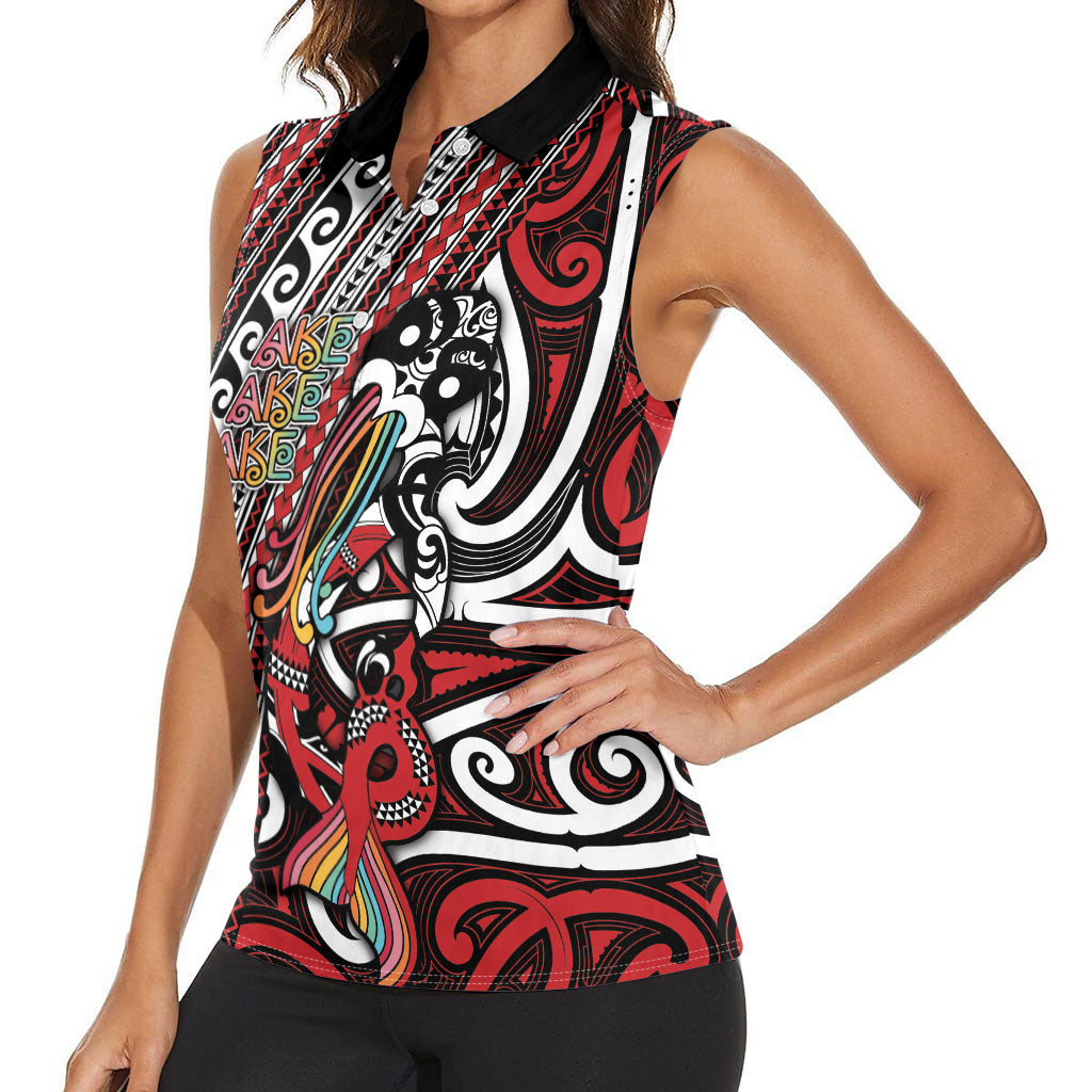 Personalised Maori Language Week Women Sleeveless Polo Shirt Ake Ake Ake Tribal Patterns