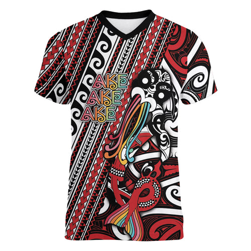 Personalised Maori Language Week Women V-Neck T-Shirt Ake Ake Ake Tribal Patterns