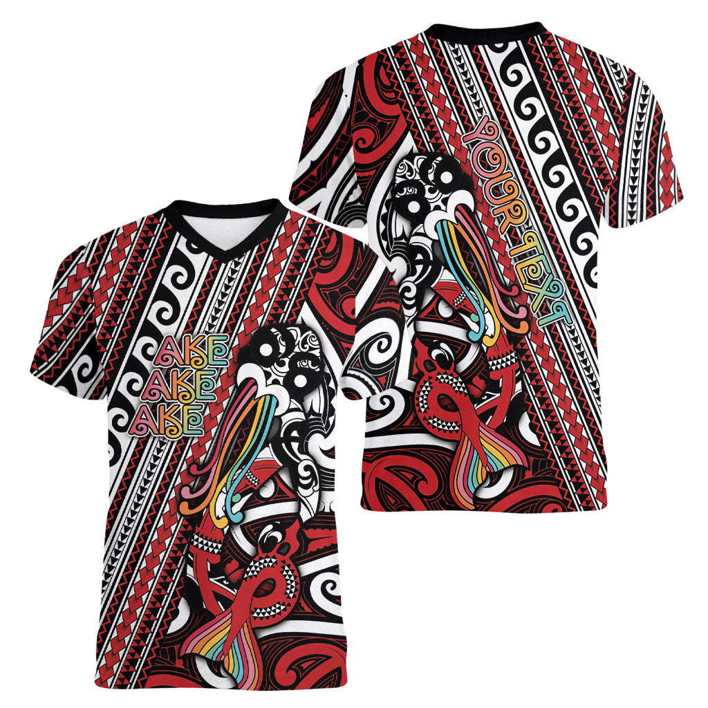 Personalised Maori Language Week Women V-Neck T-Shirt Ake Ake Ake Tribal Patterns