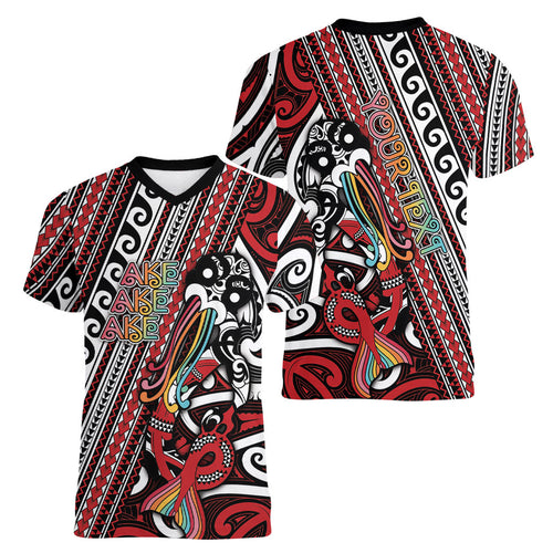 Personalised Maori Language Week Women V-Neck T-Shirt Ake Ake Ake Tribal Patterns