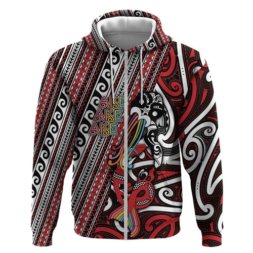 Personalised Maori Language Week Zip Hoodie Ake Ake Ake Tribal Patterns