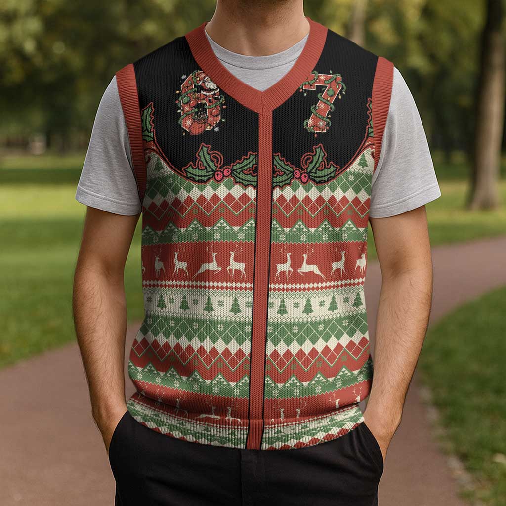Western Yoke Christmas Knitted V-Neck Vest Six Seven Christmas - Aussie Hoodie