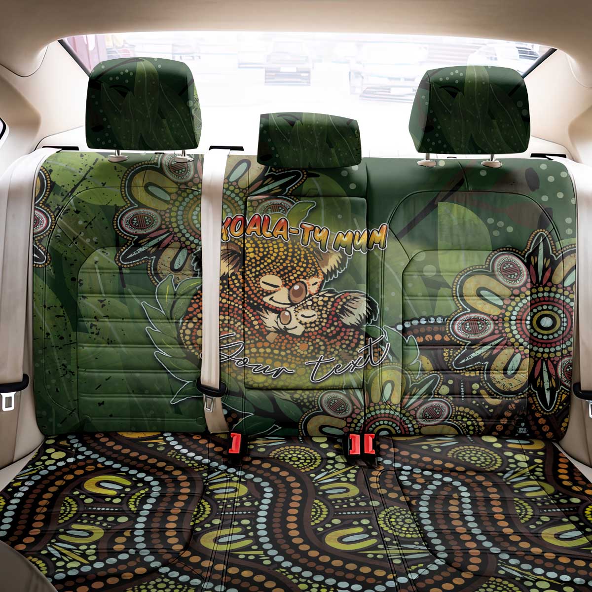 Personalised Koala Mum Australia Mother's Day Back Car Seat Cover Aboriginal Dot Art Floral Joey Hug